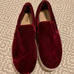 Maroon velvet slip on shoes
